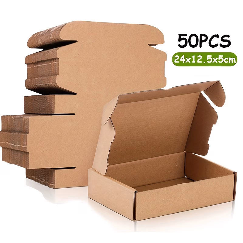 50pcs Strong Cardboard Shipping Boxes – Durable 3-Layer Cardboard Mailers with U-Shaped Notches for Easy Fold