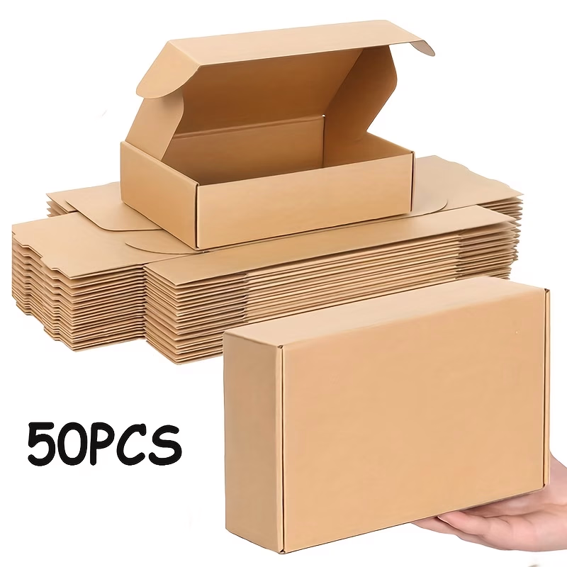 50pcs Strong Cardboard Shipping Boxes – Durable 3-Layer Cardboard Mailers with U-Shaped Notches for Easy Fold