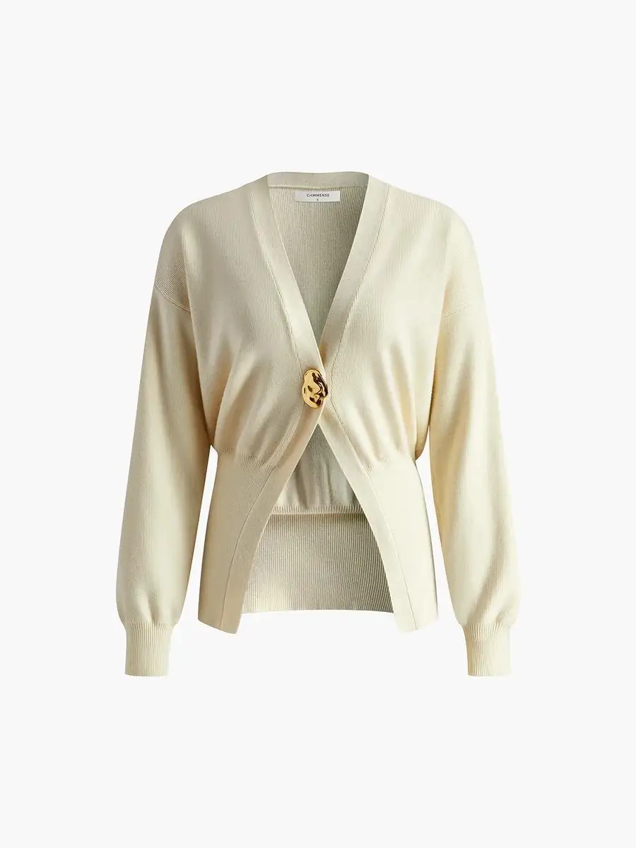Color: Dark Brown, Size: M - Women's Knitted Sweater with Elegant Temperament, Solid Color, Long Sleeved Buttons, Knitted Open