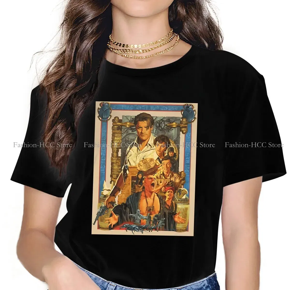 Color: WHITE, Size: M - Brendan  Fraser Poster Unique Polyester TShirt The Mummy Movie Top Quality Creative Graphic  T Shirt Stuff