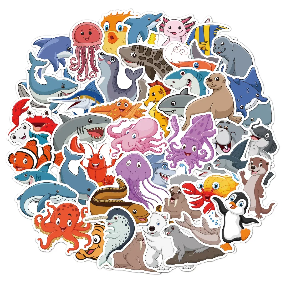 Color: DEEP BLUE - Cartoon Animal Stickers 50 Sheets Decoration Forest Marine Animal Stickers
