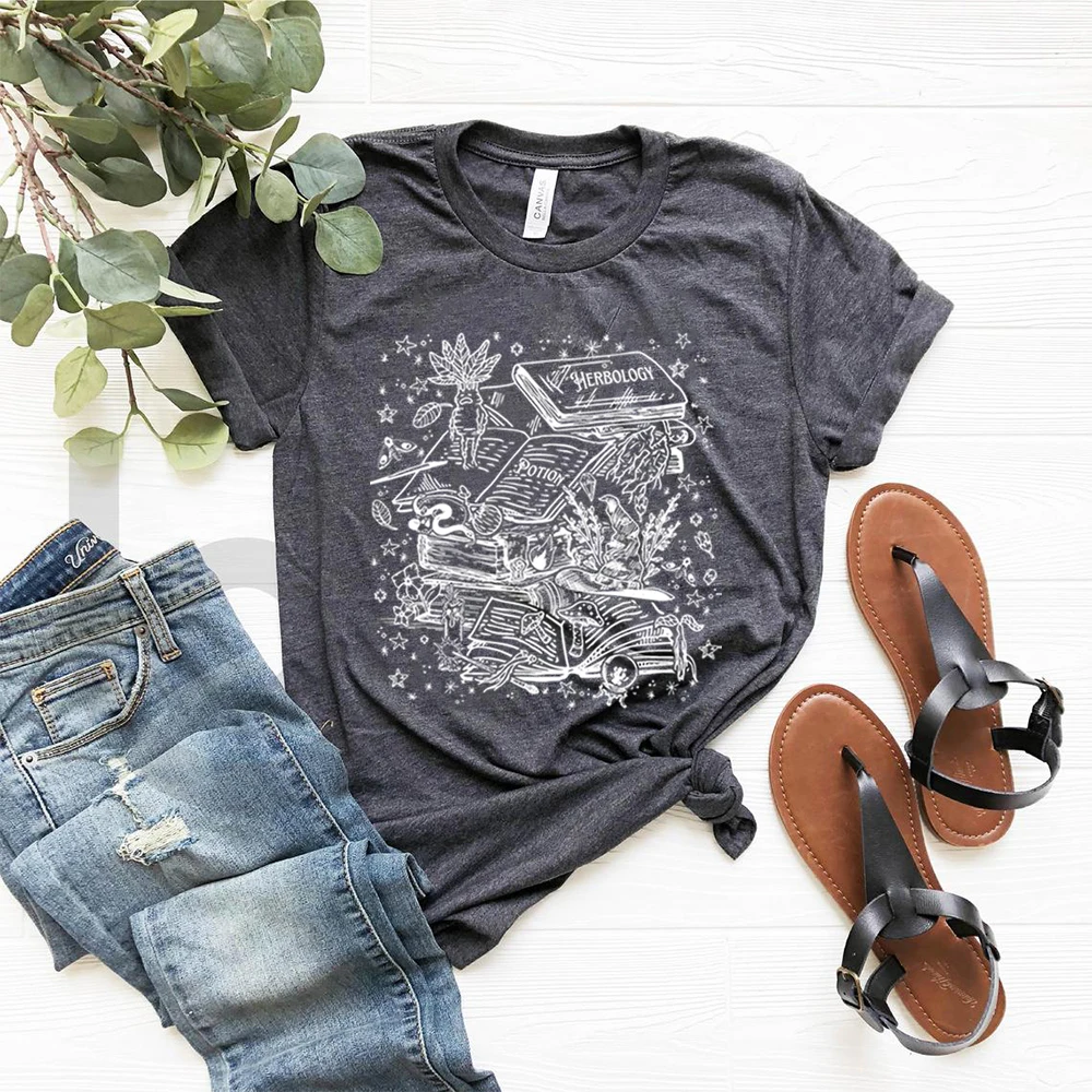 Color: Yellow, Size: XL - Vintage Herbology Witchcraft Shirt Herbology Plants T-Shirt Magcal Wizard Botanical Plant Lover Tees Fantasy Book Fandom Merch