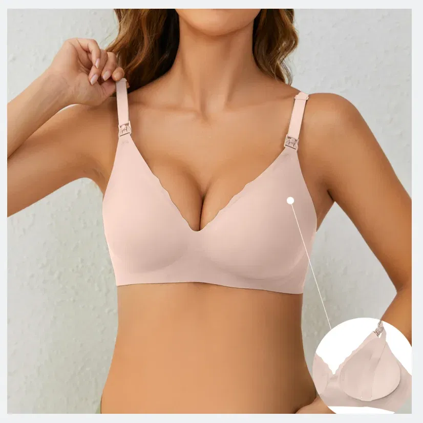 Color: Pink, Bands Size: 30 - Front Open Nursing Bra Maternity Jelly Gel Laser Cutting Seamless Underwear Ultra Thin Breastfeeding Bra For Pregnant Women
