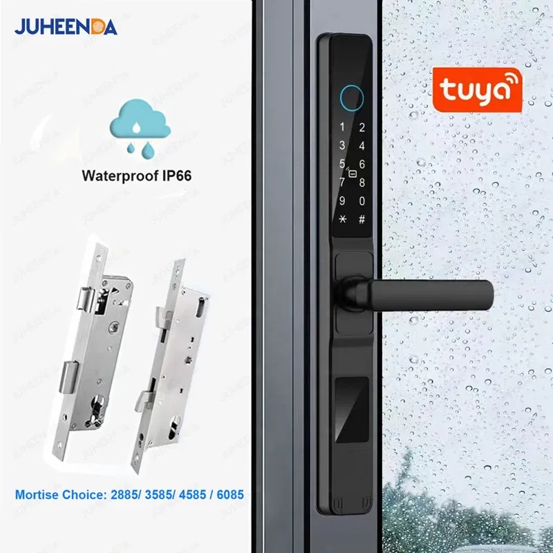 Color: Sky blue, Ships From: CHINA - Tuya Smartlife WiFi Remote Control Waterproof Smart Lock Sliding Aluminum Door Digital Password Card Fingerprint Electronic Lock