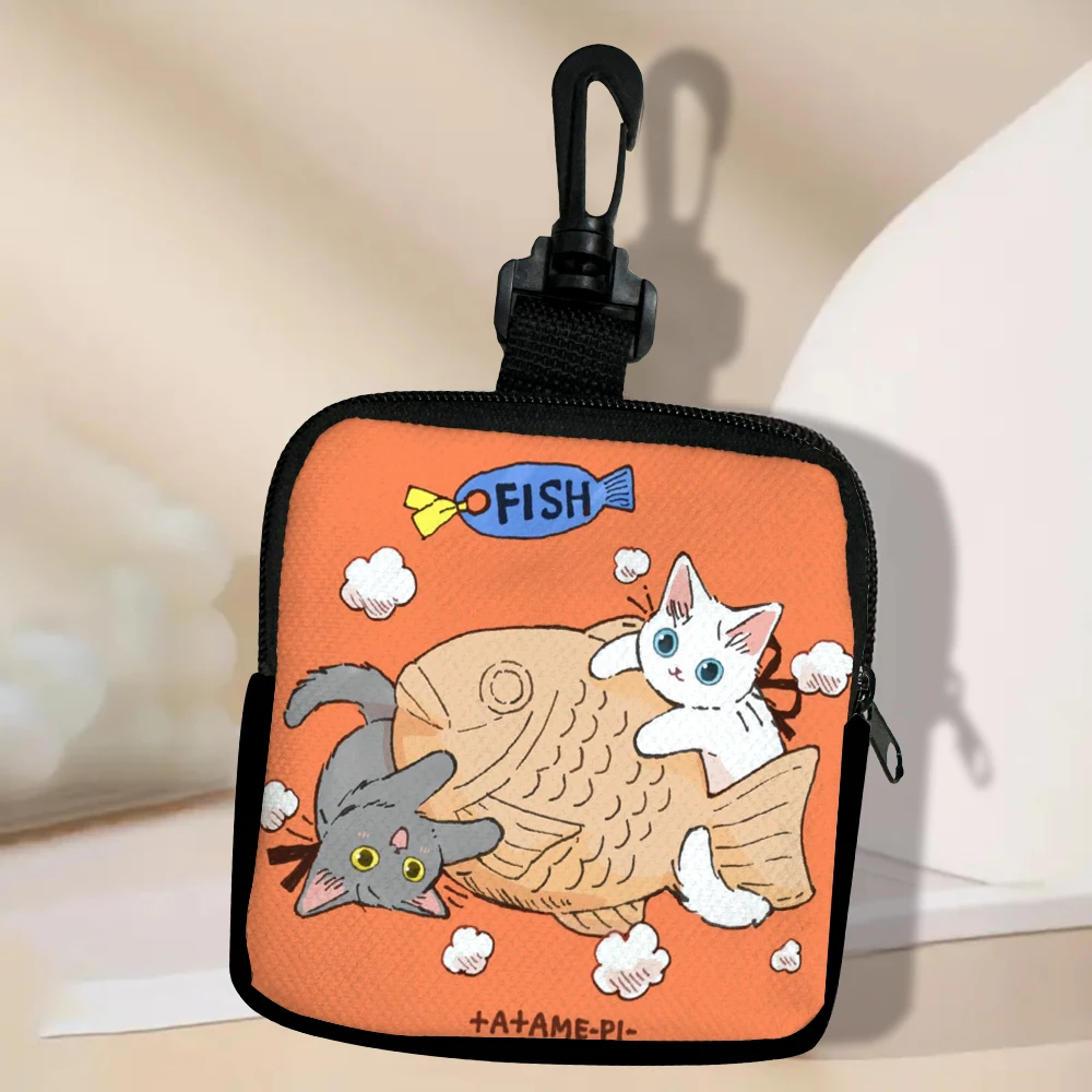 Color: Silver - Cat Mini Coin Purse Simple Zipper Kid Storage Pouch Coin Key Bag Women Men Wallet Mini Purse 7.2
