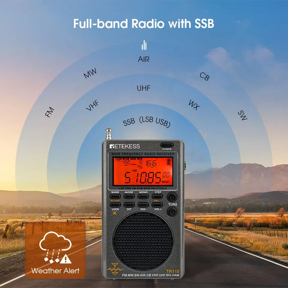 Retekess TR110 Radio FM Receiver Portable Shortwave Radios AM FM All Waves Band CB AIR Band Ham Radio SW MW LSB VHF UHF