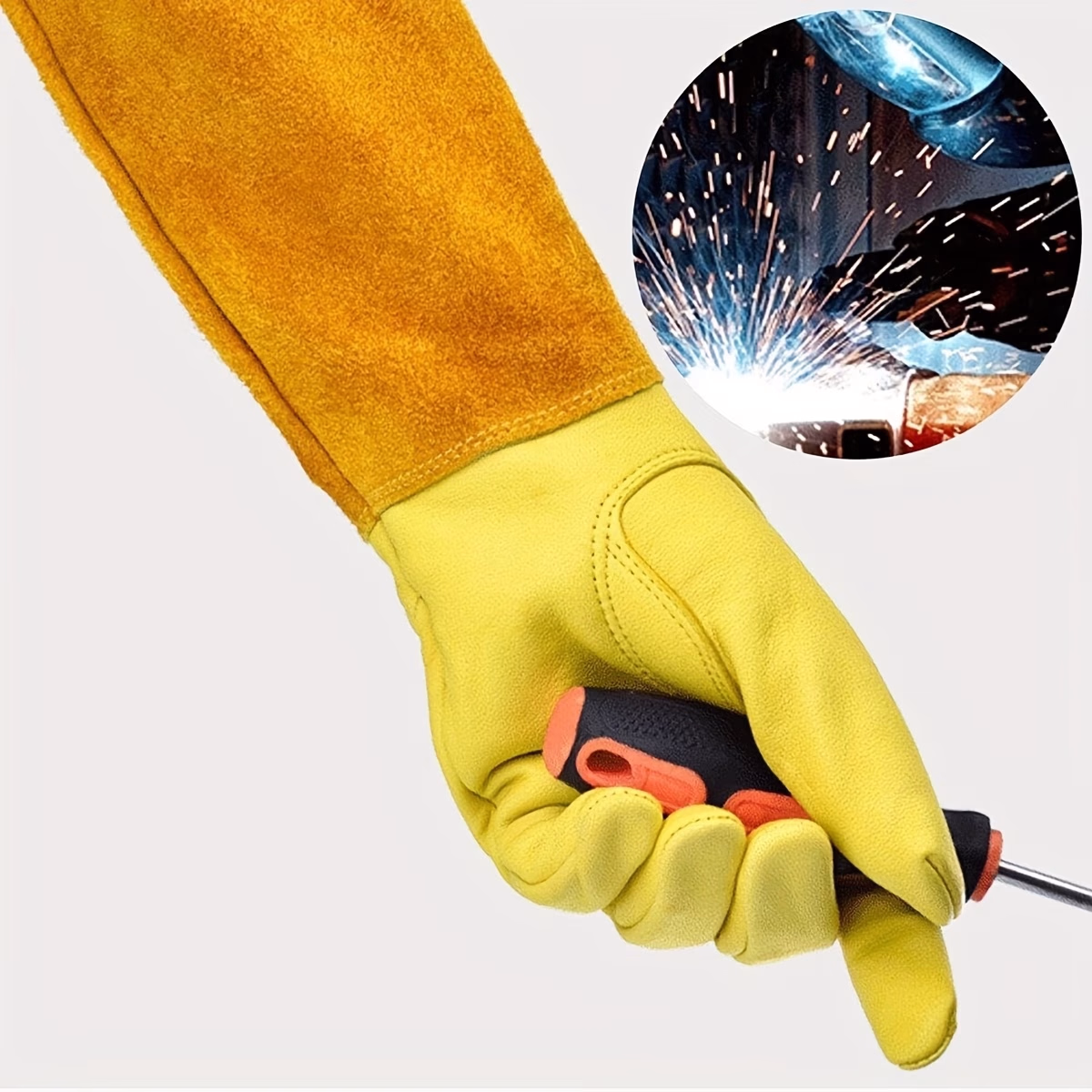 Extra-Durable Thorn-Proof Garden Gloves – Yellow Two-Layer Cowhide, Puncture-Resistant for Pruning & Trimming