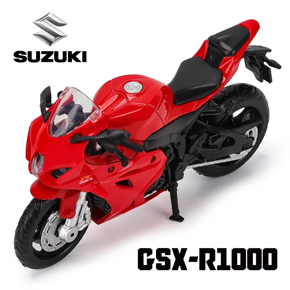 Color: Red - MSZ 1:18 Suzuki GSX-R1000 with base alloy die-cast car motorcycle model, toy gift giving, die-cast static motorcycle model