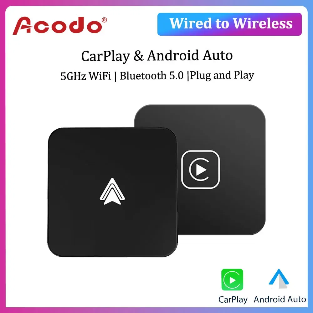 Color: WHITE - Acodo Wired to Wireless CarPlay Adapter Android Auto Smart Dongle Mini Box Plug And Play Bluetooth Connectivity USB Interface