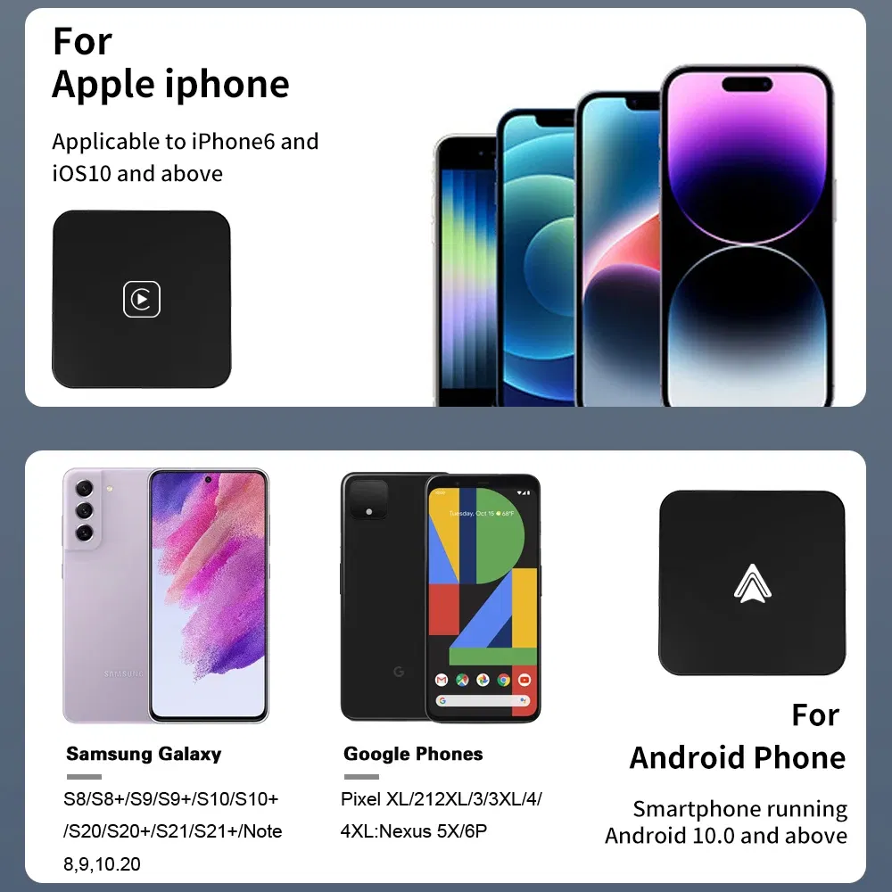 Color: WHITE - Acodo Wired to Wireless CarPlay Adapter Android Auto Smart Dongle Mini Box Plug And Play Bluetooth Connectivity USB Interface