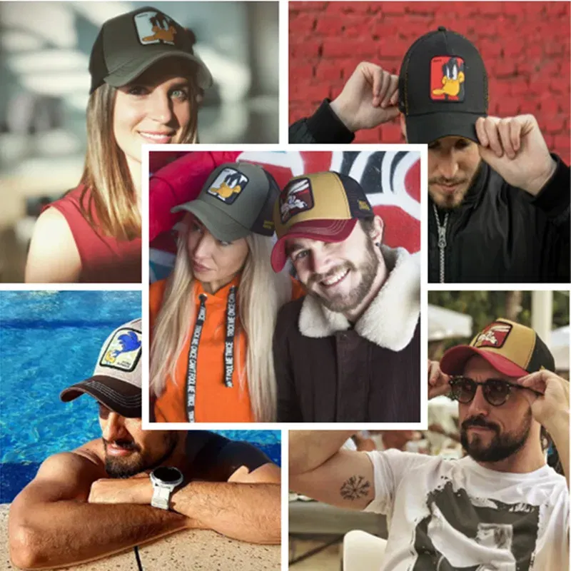 Color: wine red, Size: Adjustable - Hot Sale Unisex Anime Cartoon Cap High Quality Patch Draw Baseball Cap Men Trucker Hat
