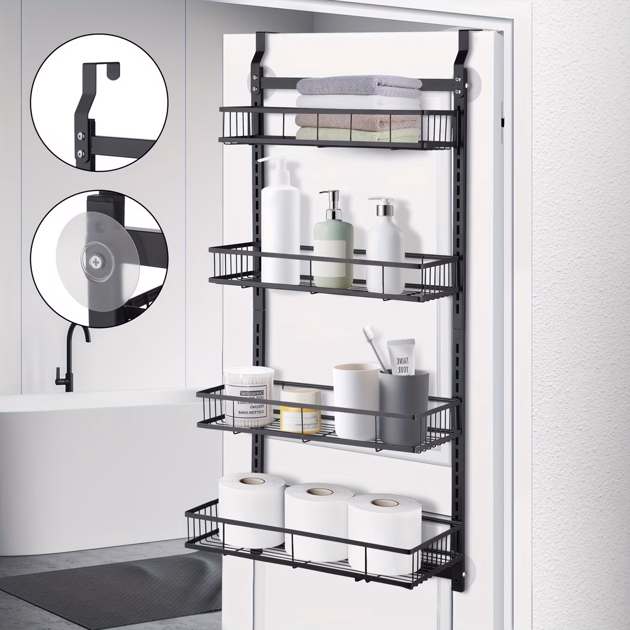 4-Tier Over Door Hanging Adjustable Rack – Bathroom Shower Caddy, Kitchen Organizer, and Storage Basket Holder