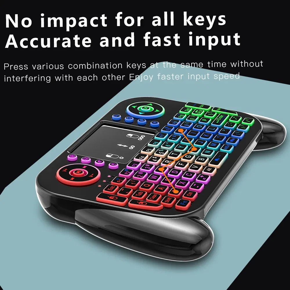 Axis Body: BLACK SWITCH, Color: grey - Mini Wireless Keyboard V8 7 Backlit 2.4G Bluetooth Air Mouse Remote Control Touchpad for Android TV Box