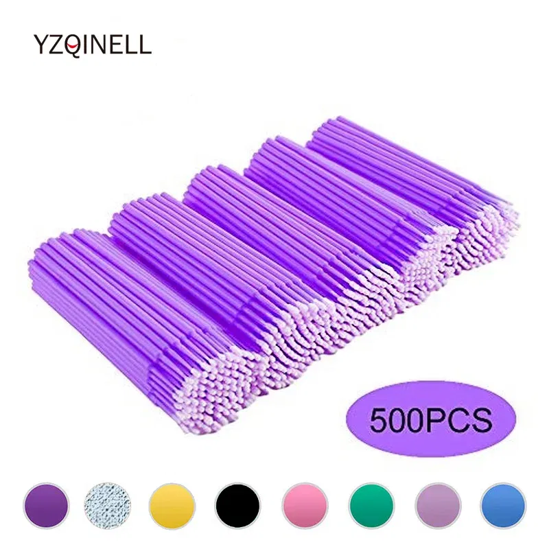 Color: Ivory - 500pcs/lot Eyelash Extension Cleaning Swabs Lash Lift Glue Remover Applicators Microblade Makeup Micro Brushes Tool