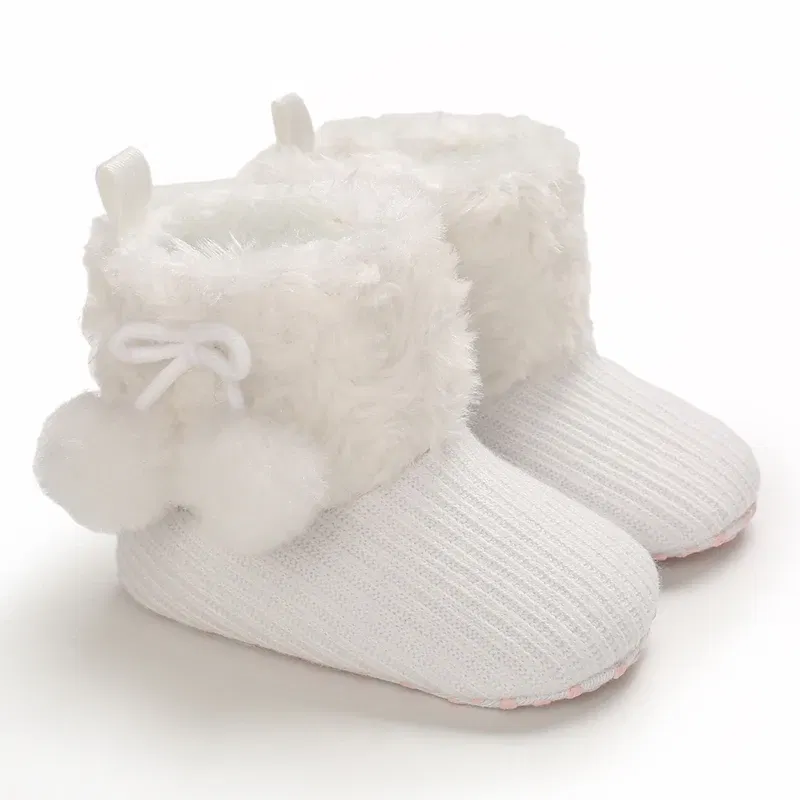 Color: Khaki, Baby Age: 13-18 Months - 2022 Baby Autumn Winter Boots Baby Girl Boys Winter Warm Shoes Solid Fashion Toddler Fuzzy Balls First Walkers Kid Shoes 0-18M