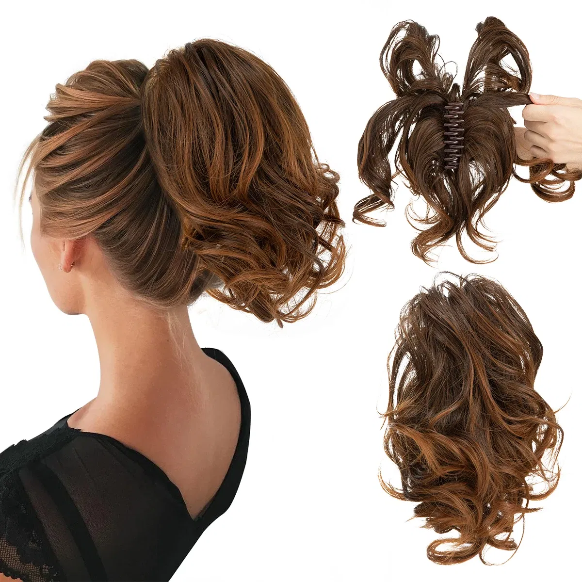 Color: NC/4HL, Bulk Buy: 1pc - Synthetic Diy Claw Clip In Ponytail Hair Extensions Hairpiece Hair Bun Fake Black Blonde Natural Hair False Pigtail for Women