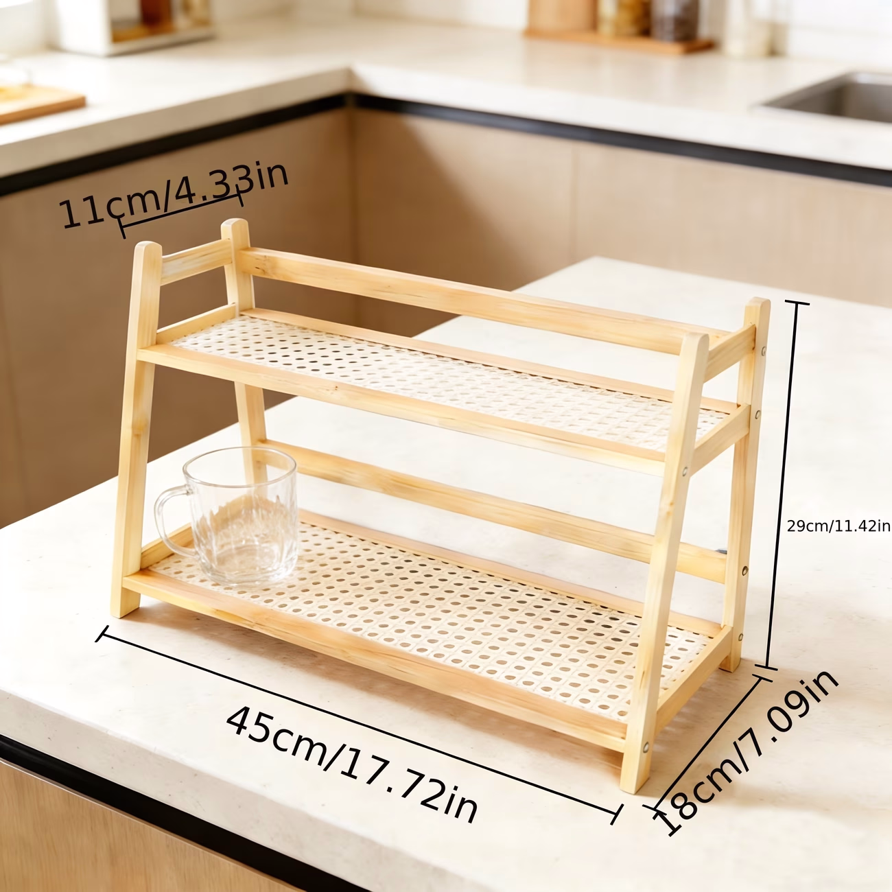 Woven Rattan Shelf – Desktop Organizer with Layered Shelves for Office, Dorm, and Bedroom