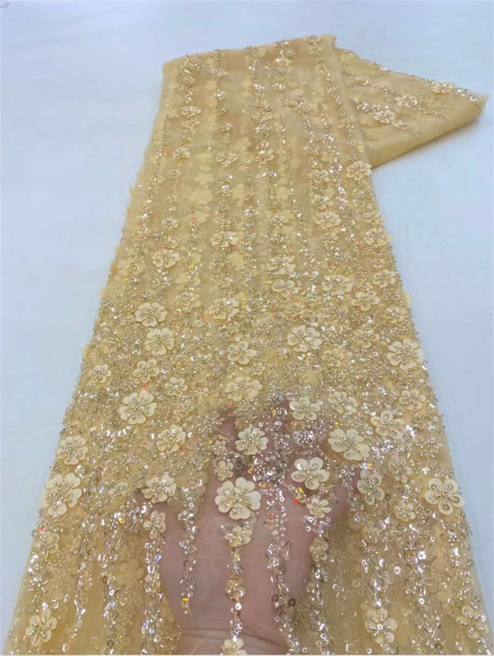 Color: Magenta, Length: 5 yards, Width: 120cm - White African Beads Groom Tulle lace Fabric 2025 High Quality Sequins Embroidery French Tulle Laces For Nigeiran Party Dress