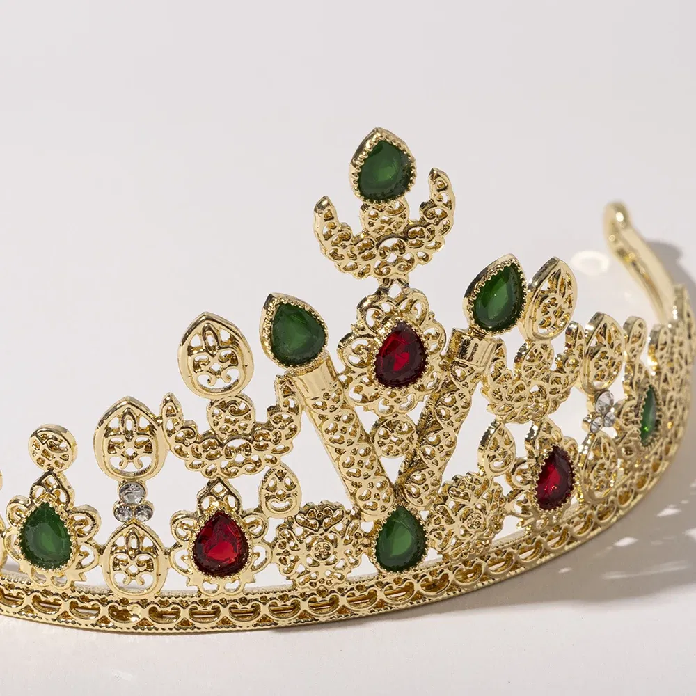 Metal color: Light Yellow Gold Color - LUIZADA European Princess Queen Round Headdress Moroccan Bride Crystal Crown King Bride Headdress Wedding Hair Accessories