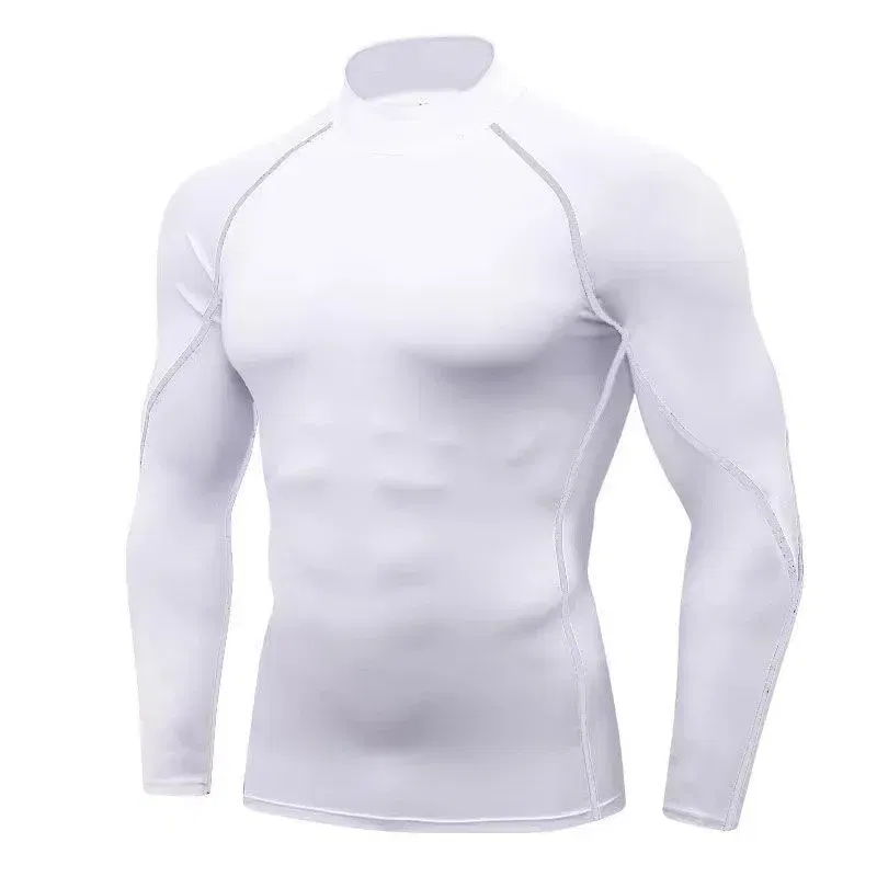 Color: Blue, Size: XL - Men's Quick Dry Running T-shirt Workout Compression Shirt Turtleneck Long Sleeve Rash Guard Gym Base Layer Athletic Undershirt