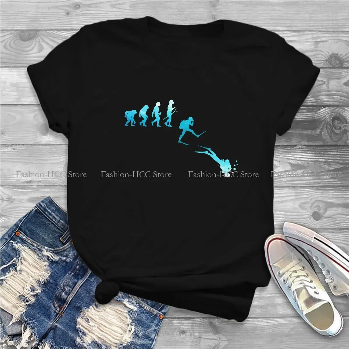 Color: WHITE, Size: L - Evolution Polyester TShirts Scuba Diving Print Homme T Shirt Hipster Clothing