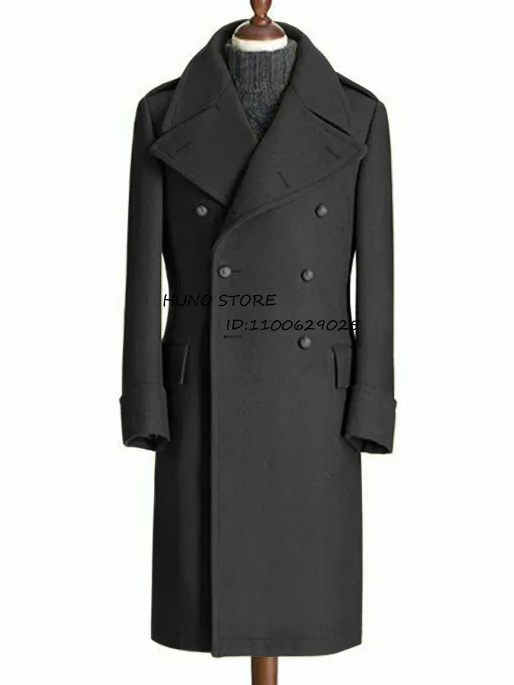 Color: Blue, Size: L - Windbreak Men's Jacket Wool Long Coat Lapel Double Breasted Men's Trench Coats Windbreakers Jackets Man Winter 2023 Martens Male