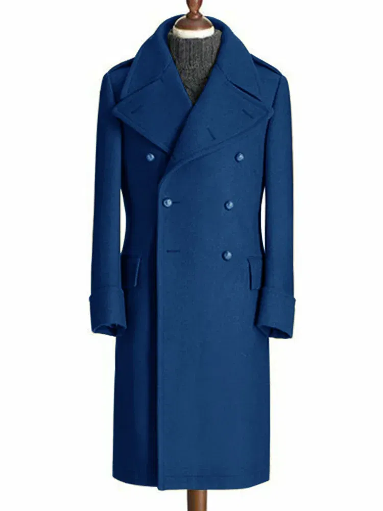 Color: Blue, Size: L - Windbreak Men's Jacket Wool Long Coat Lapel Double Breasted Men's Trench Coats Windbreakers Jackets Man Winter 2023 Martens Male