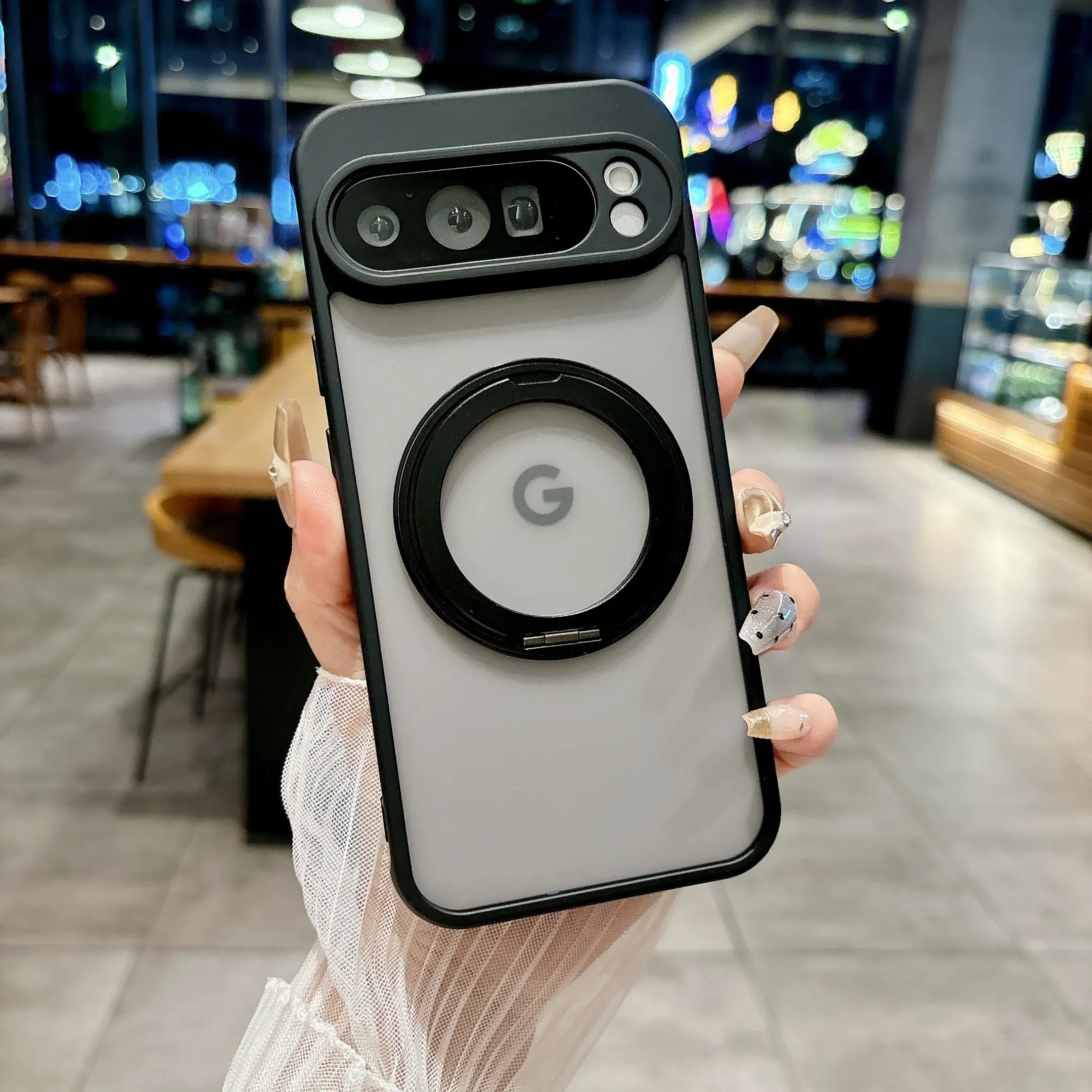 Color: black, Compatibility by Model: Google Pixel 10 - for Magsafe Matte Rotating Bracket Case for Google Pixel 10 9 Pro XL 8 7 6 9A 8A 7A 6A Holder Stand Transparent Shockproof Cover