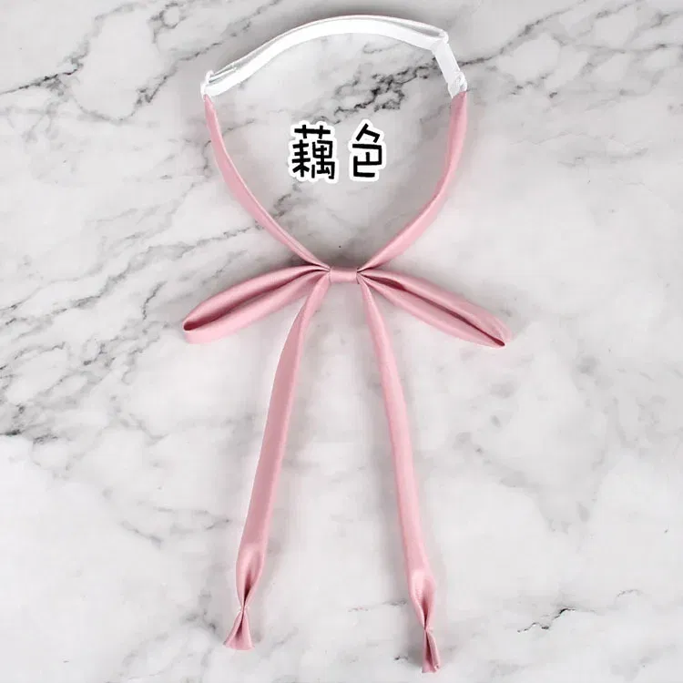 Color: Pale Pinkish Grey - JK Style Uniform Collar Bowties Female Student College Shirt Neck Ties Solid Color Red Black Bowknot Elegant Daily Neckwear Gift