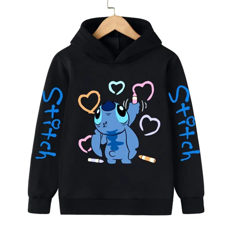 Color: Pink, Size: 12cm - New in Cool Stitch Hoodie Children Cartoon Clothes Kid Girl Boy Lilo and Stitch Sweatshirt Manga Hoody Baby Casual Top