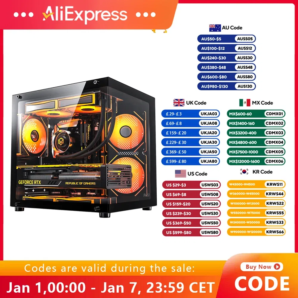 Color: black, Ships From: CHINA - To PADO YL Pc Case Sea view Room M-ATX Desktop Computer Main Chassis Without A-pillar Double-Sided Tempered Glass PC gamer