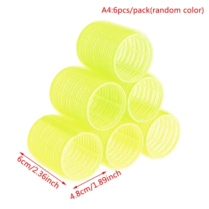 Color: Silver - 6 Pcs Hairdressing Home Use DIY Magic Large Self-Adhesive Hair Rollers Styling Roller Roll Hair Curler Beauty Tool 10 Size