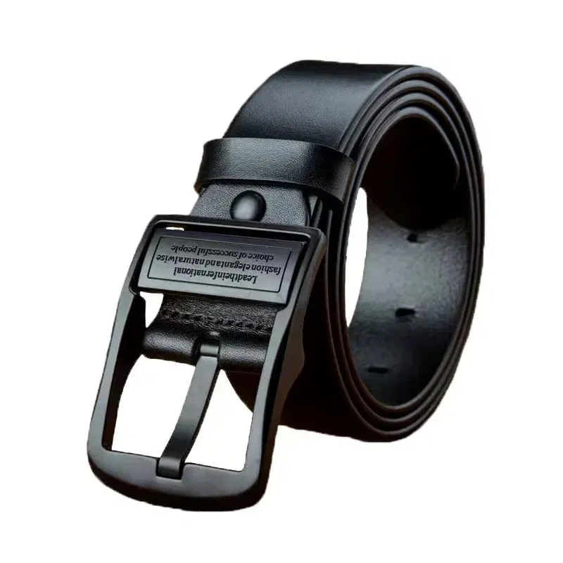 Color: black, Belt Length: 105CM - New Leather Cowhide Men's Belt Fashion Metal Alloy Pin Buckle Adult Luxury Brand Jeans Business Casual Waist Male Strap Brand