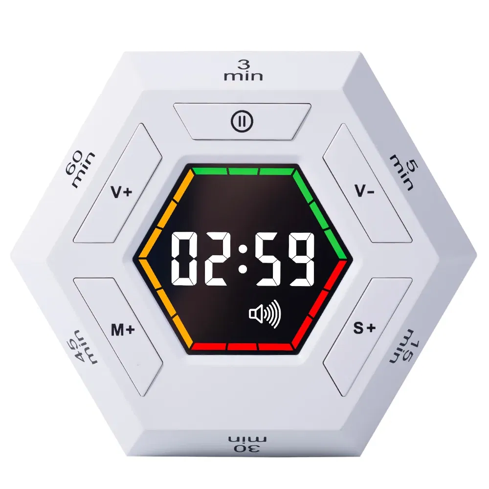 Color: WHITE - Hexagon Visual Flip Timer for kids  Digital Study Pomodoro Cooking Timers Silent timing Magnetic Smart Productivity Kitchen Time