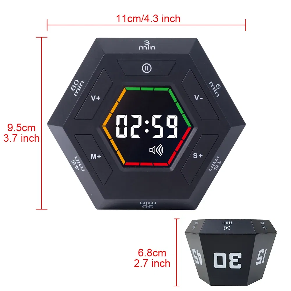 Color: WHITE - Hexagon Visual Flip Timer for kids  Digital Study Pomodoro Cooking Timers Silent timing Magnetic Smart Productivity Kitchen Time