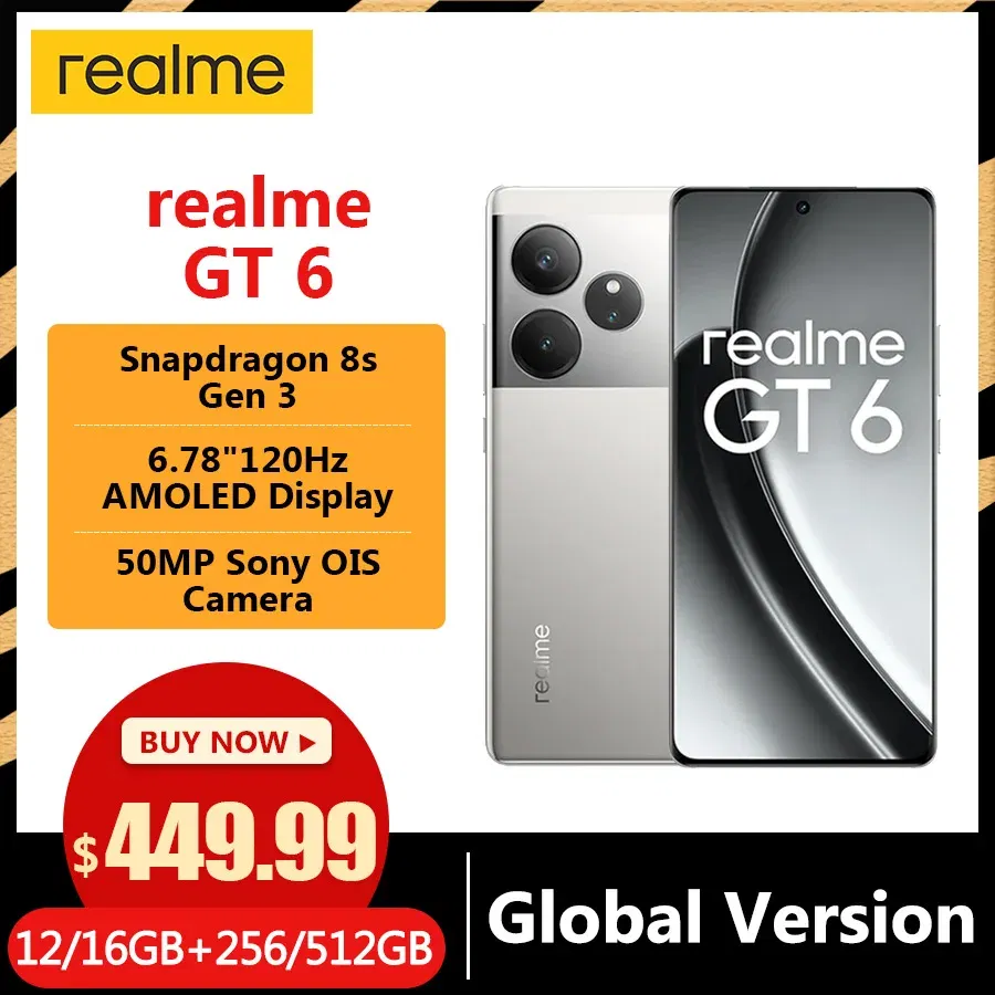 To Global Version realme GT6 5G Smartphone Snapdragon 8s Gen 3 Processor 5500mAh 120W Battery 6.78 120Hz 6000nit Display NFC GT