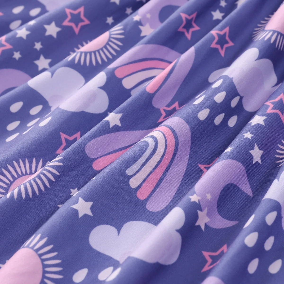 Color: PURPLE, Kid Size: 122 - Girls Cute Cartoon Rainbow Graphic Flutter Trim Sleeveless Dress For Summer Party Gift