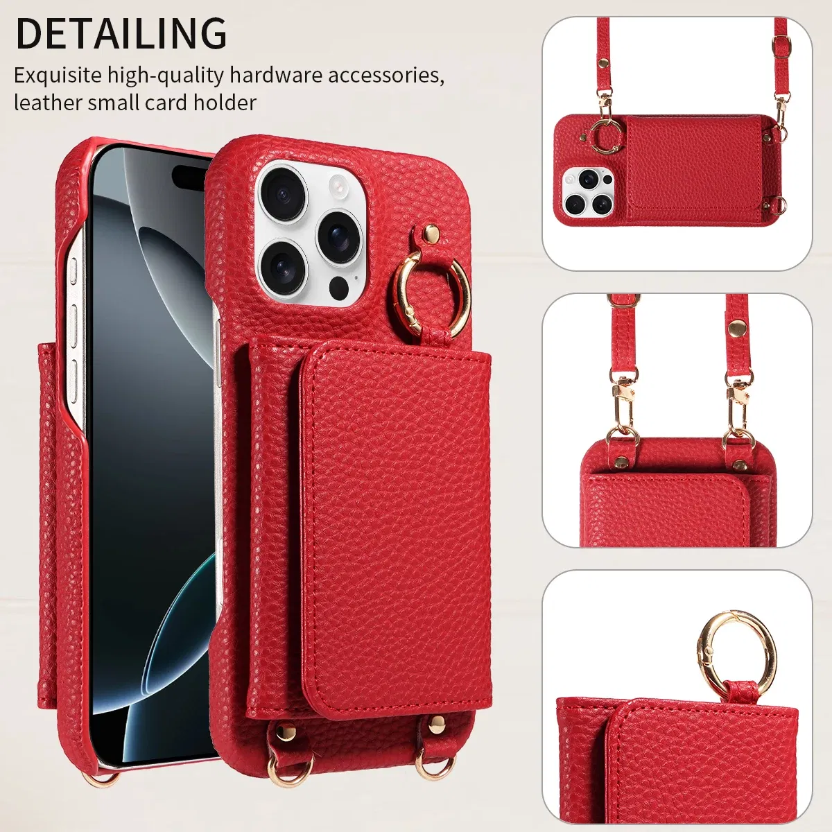 Color: Red, Bundle: Case & Strap, Material: Artificial Leather, Compatibility by Model: iPhone 15 Pro - For IPhone16 15 Pro Max 14 13 12 Series PU Leather Magsafe Magnetic Wireless Charging Shockproof Crossbody Wallet Phone Case