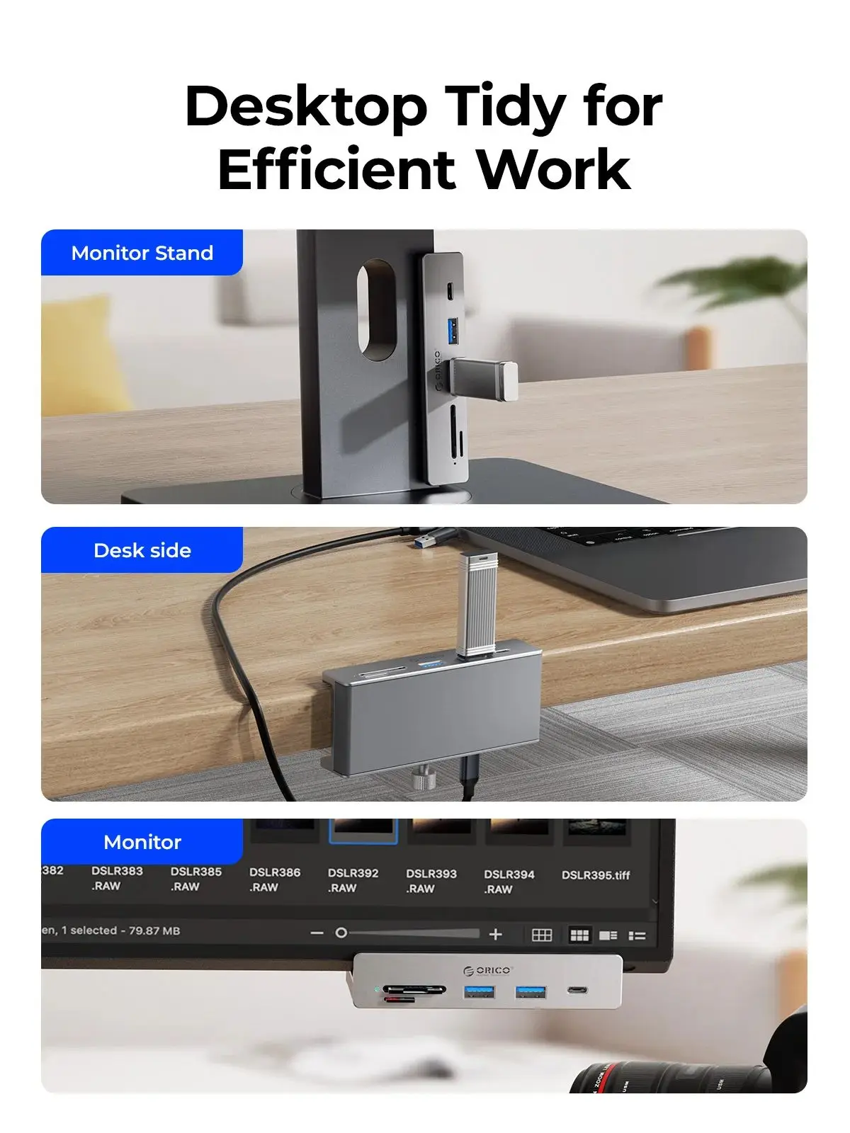 Color: BROWN - ORICO-USB 3.2 Hub 6-Port Expansion with Power Connector 10Gbps Protocol High-Speed Transmission SD, TF Card Fast Reading