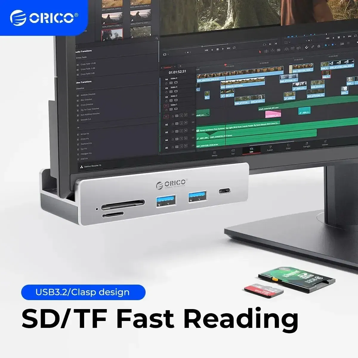 Color: BROWN - ORICO-USB 3.2 Hub 6-Port Expansion with Power Connector 10Gbps Protocol High-Speed Transmission SD, TF Card Fast Reading