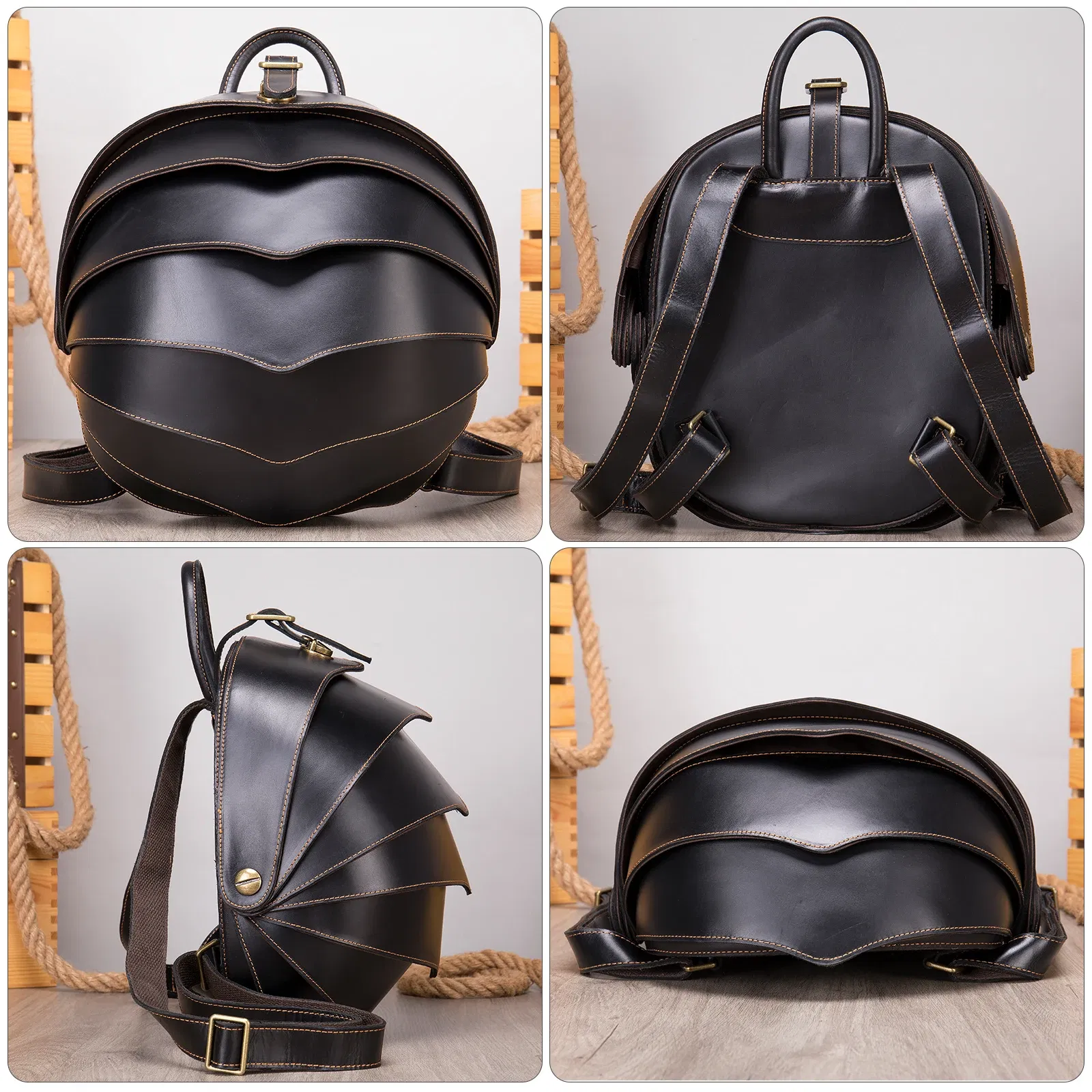 Color: SKY BLUE - WESTAL Crazy Horse Leather Backpack for Woman Round Mini Schoolbag Backpack Purse Antitheft Rucksack Ladies Designer Backpacks