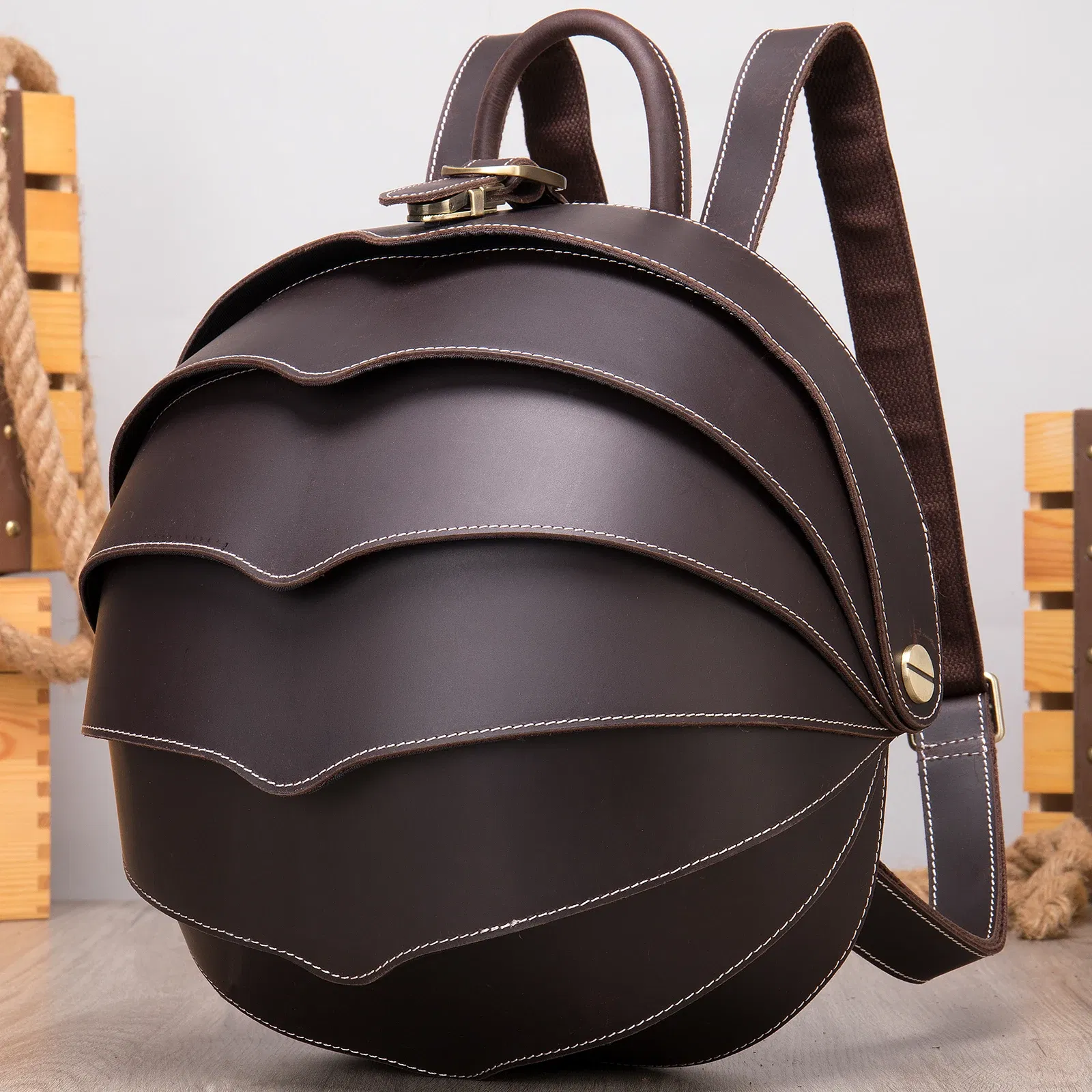 Color: SKY BLUE - WESTAL Crazy Horse Leather Backpack for Woman Round Mini Schoolbag Backpack Purse Antitheft Rucksack Ladies Designer Backpacks