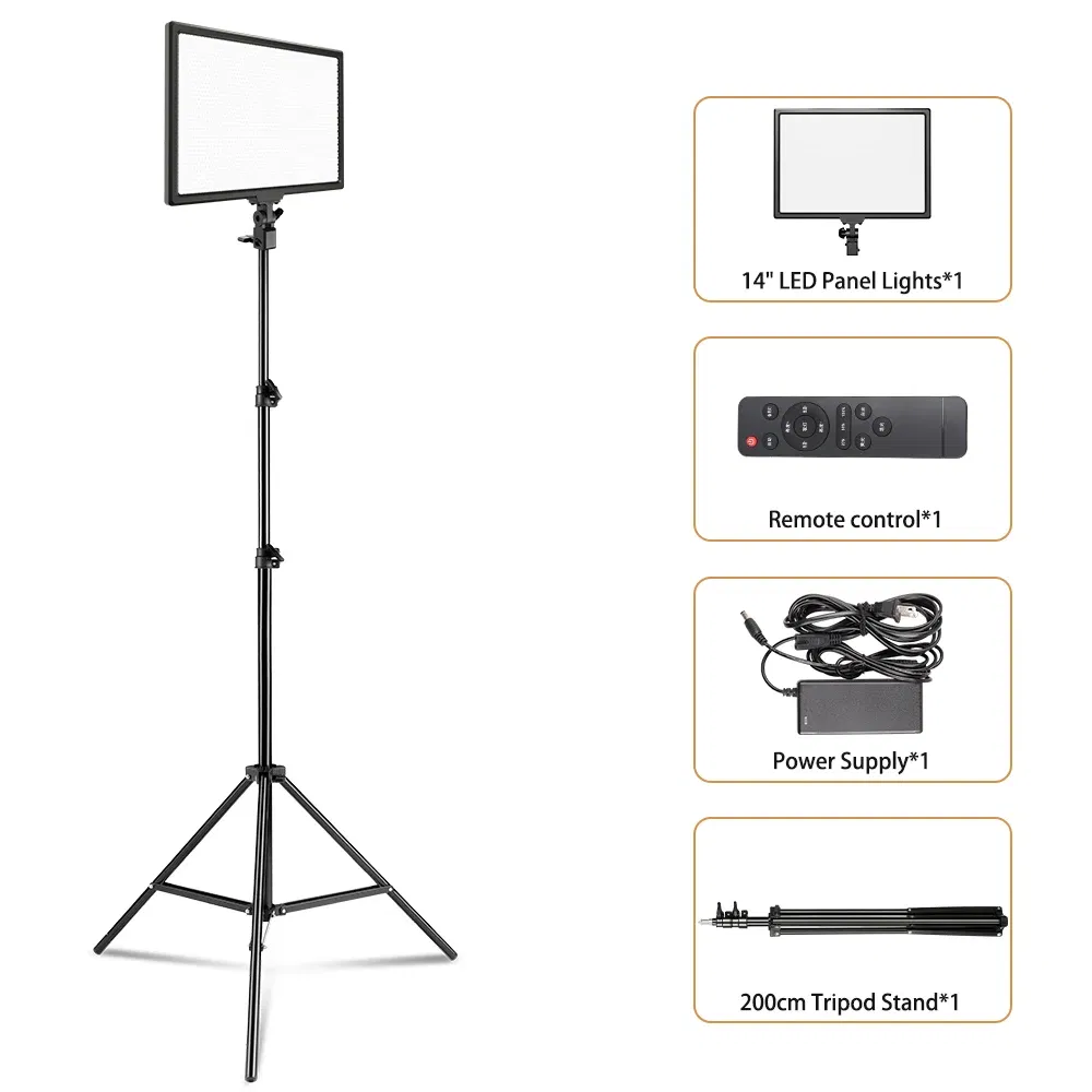 SH 14inch Photography LED Panel Video Light Selfie Dimmable Lighting Photo Studio Live Stream Fill Lamp Three Color With Tripod