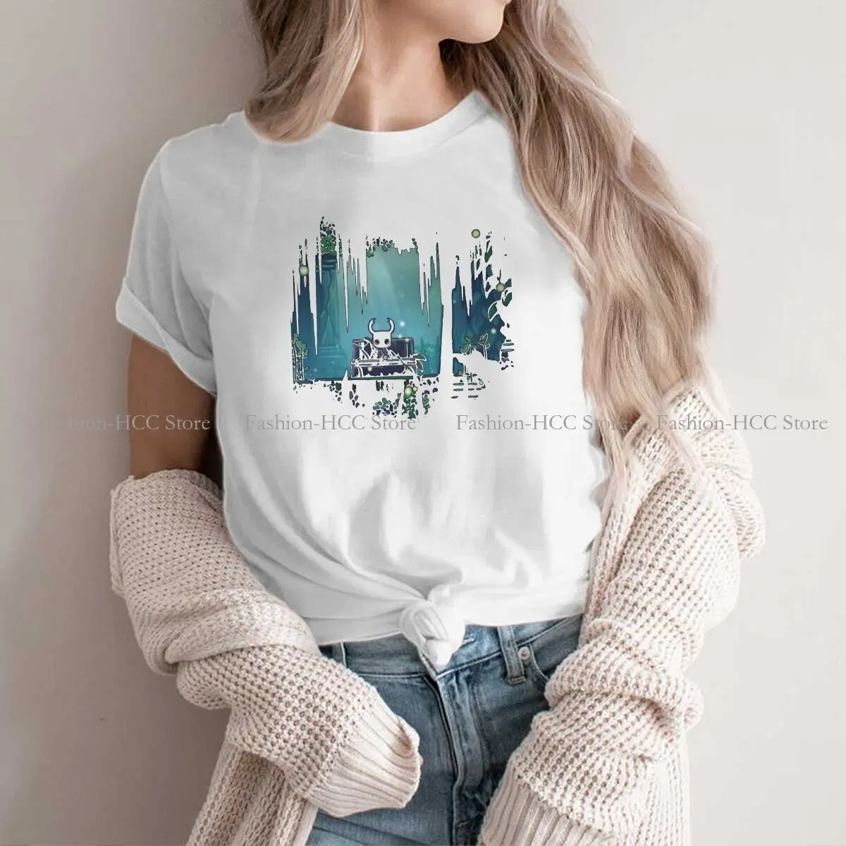 Color: WHITE, Size: S - Green Graphic Polyester TShirt Hollow Knight Creative Tops Casual T Shirt Female