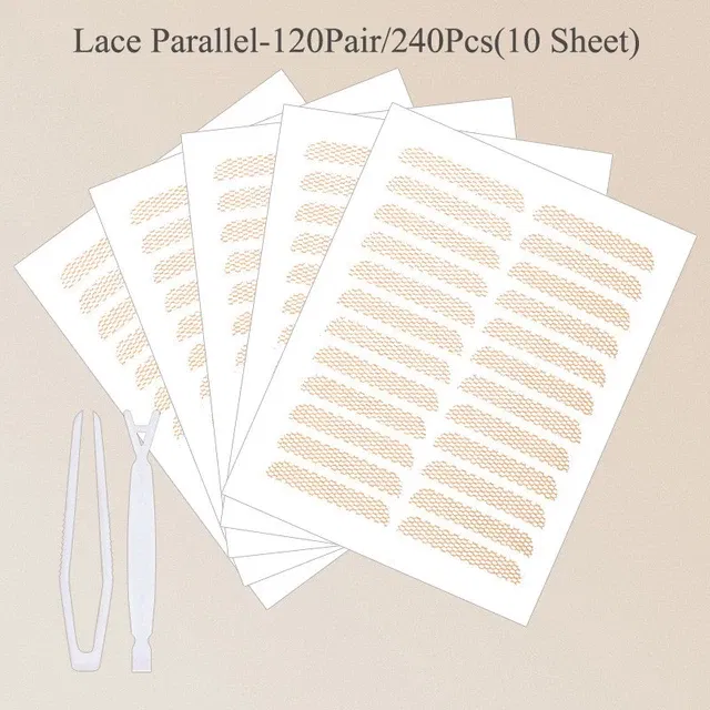 Color: Rose Red - Clear Beige Stripe Self-adhesive Natural Eye Tape Makeup Tool Invisible Double Fold Eyelid Lace Paste Eyelid Tape Sticker 240pcs
