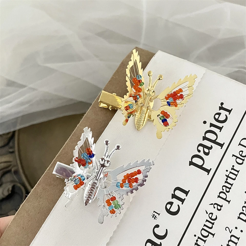 Color: Yellow - New Metal Gold Hollow Butterfly Hairpins For Women Girls Handmade Hair Ornament Clip Barrette Headband Fashion Hair Accessories