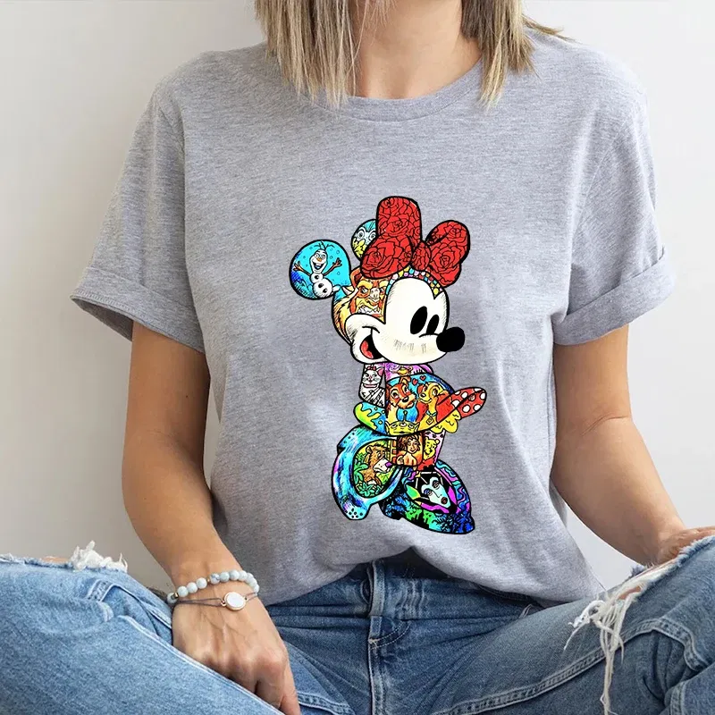 Color: GRAY, Size: S - Disney Couples Mickey Mouse Minnie Print T-shirt Couples Men's and Women's Cotton Short Sleeve Casual Tops