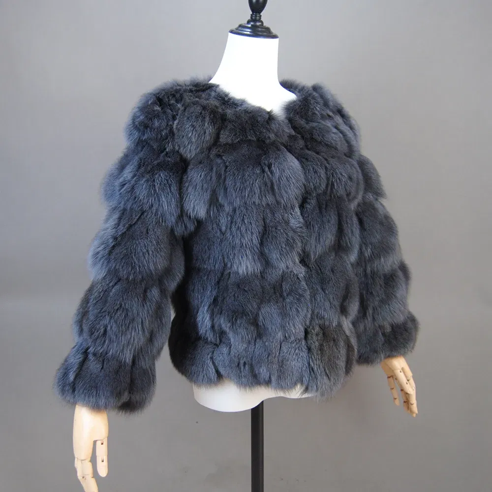 Color: Turquoise, Size: M - 2025 New Style Real Fur Coat 100% Natural Fur Jacket Female Winter Warm Leather Fox Fur Coat High Quality Fur Vest