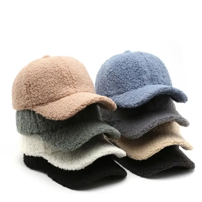 Color: black, Size: M - Autumn Winter Baseball Cap Women Artificial Lamb Wool Hats Keep Warm Cap Plush Baseball Caps Spring Baseball Cap Solid Sunshade
