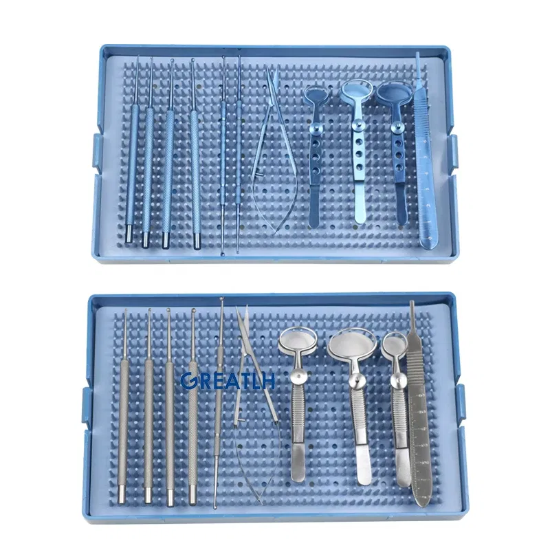 Color: Brushed Chrome - Chalazion Curette Set Sterilization Tray Case Ophthalmic Surgical Instrument Titanium Stainless Steel